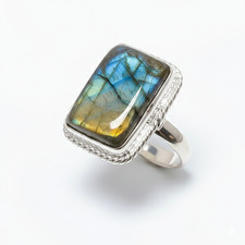 Labradorite Gemstone Band Ring Size 925 Sterling Silver