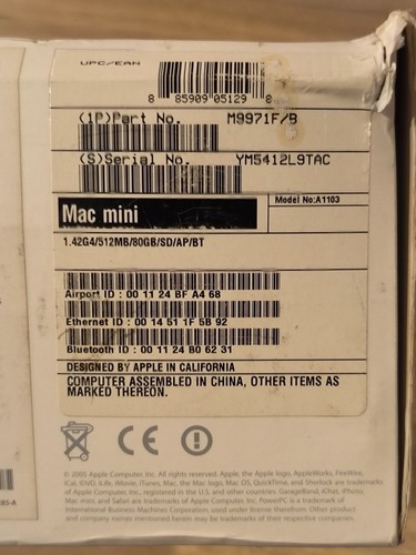 Apple A1103 Mac mini PowerPC G4 1.42GHz 256MB RAM 80GB DVD/CD-RW VGC (M9687LL/A) - Photo 6/6