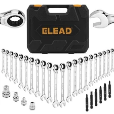 ELEAD 33-Piece Combination Ratchet Wrench Set | SAE & Metric Sizes (1/4" to 3...