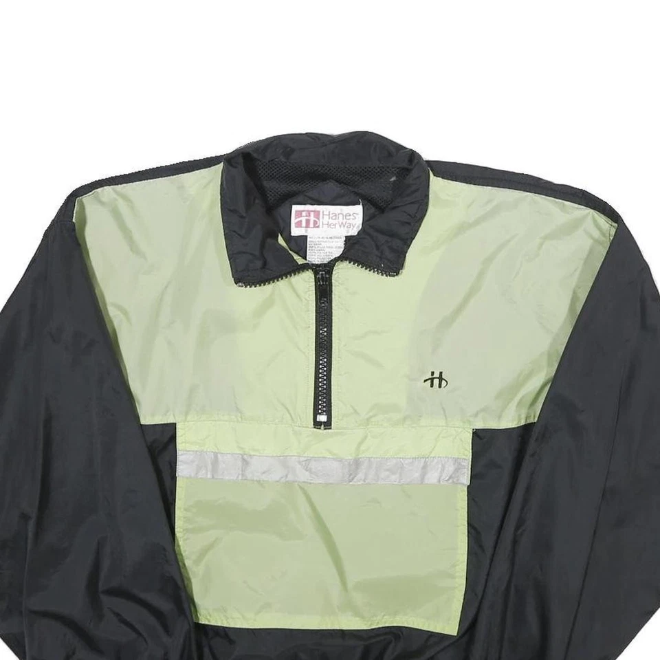 HANES Womens Black & Green Nylon Pullover Jacket M Lightweight Windbreaker - Image 2 of 4