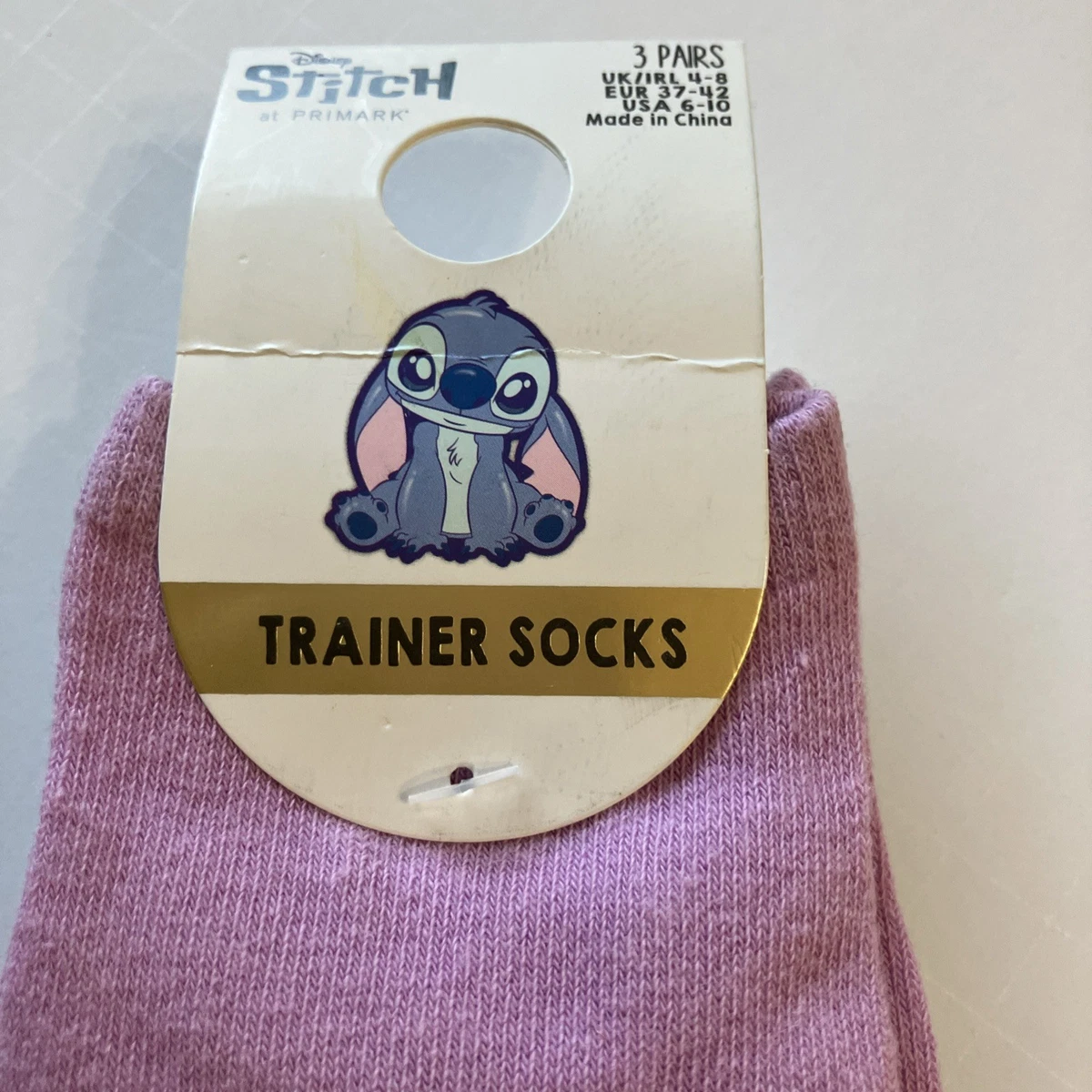 Conjunto de Calcetines Primark Stitch Angel Disney EE. UU. 6-10 Rayas Paquete de 3 Rosa Púrpura Nariz Nuevo