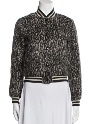 R13 Gray Leopard Wool Roadie Bomber Jacket $895, Size Small