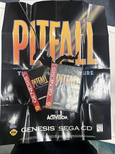 Pitfall: The Mayan Adventure (Sega Genesis, 1994) CIB Game Case Manual & Poster