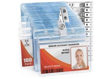 Horizontal ID Name Badge Holder clip Clear, 3.5x2.25 100 Pack
