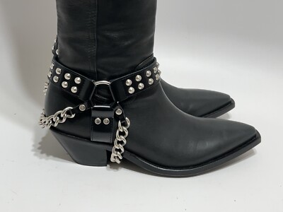 JUNYAWATANABE COMMEdesGARCONSCDGコムデギャルソン Vtg JUNYA WATANABE COMME DES GARCONS BLACK LEATHER CHAIN BOOTS