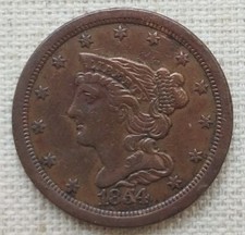 1854 1/2c Braided Hair Half Cent