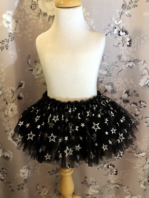 Basic Moves Black Pull On Tutu Skirt With Silver Stars Size