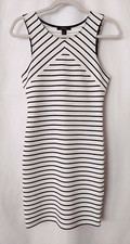 Forever 21 Bodycon Dress Sleeveless White & Black Stripe Scoop Neck Sz M #14920