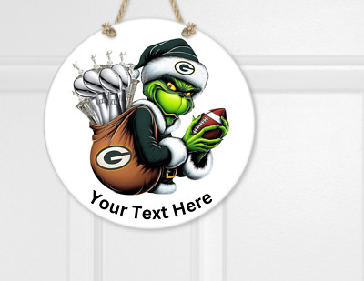 Personalized The Grinch Green Bay Packers Inspired Holiday Welcome Sign Door Han