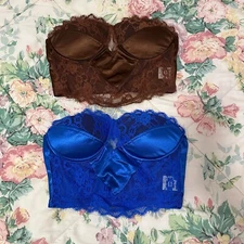 BUNDLE DEAL - Y2K Blue & Brown Laced Bustier Tops with padding - Size S