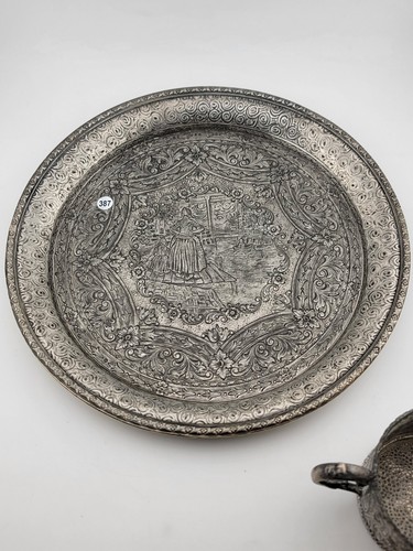 Antique 19C Silver Plate Derby Silver Repousse Plate Dutch Scenes W Engraved Cup - Picture 2 of 14