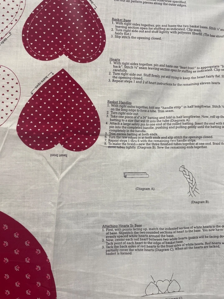 Cesta de corazón de San Valentín de colección panel de tela San Valentín corazones rojos artesanía Foto 4 de 4