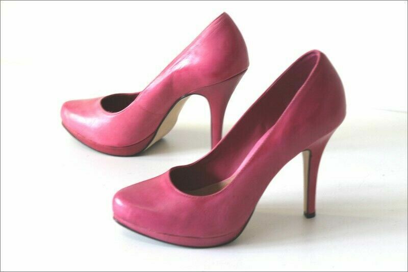 Escarpins San Marina En Cuir Pailleté Rose Pâle - Taille 39 (US 7) - Talon Moyen - Très Bon état