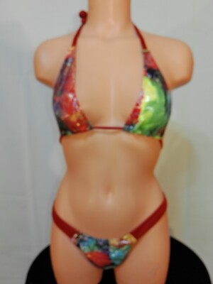 Exotic dancer stripper large multicolor two piece bikini dance outfit -dancewear