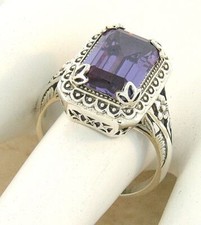 ANTIQUE STYLE COLOR CHANGING SIMULATED ALEXANDRITE 925 STERLING SILVER RING 844X