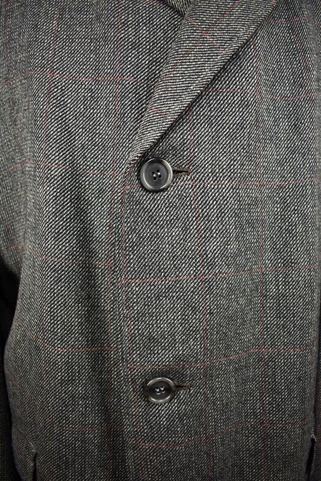 1962 - 1976 年鹰衣服灰色带红色格子羊毛三扣大衣尺寸:46 — 第 4/4 张图片