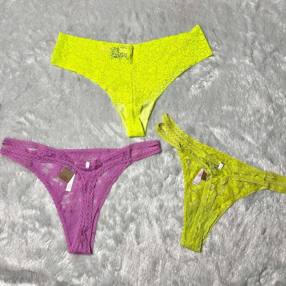 NUEVO CON ETIQUETAS VS ROSA Encaje Doble Correa Tanga Trío Para Mujer 2XL Paquete de 3 Foto 2 de 4