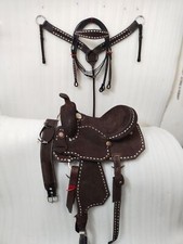 Best Quality Western Leather Barrel Rough Out Saddle With Free Tack Set Size-15"
