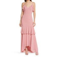Lulus Cherish the Moment Pink Ruffled High-Low Maxi Dress. Size M