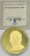 2009 24K Gold Layered John F Kennedy Trial Dollar Coin w COA #05792 of 99,999