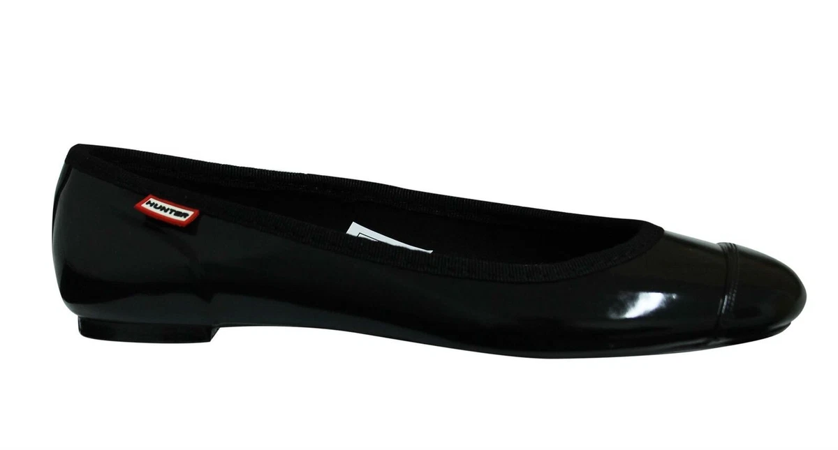 Hunter Original Ballet Pumps Flat Slip On Womens Shoes Black Gloss 