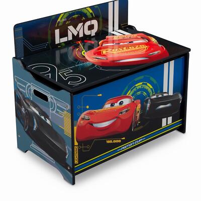 Disney Pixar Cars Deluxe Wooden Toy Box Storage Organizer For Children Kids NEW