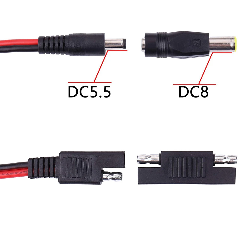 SAE DC 5.5 x 2.1mm Male Cable Automotive RV Solar Panel 14AWG w/ SAE 8mm Adapter - Image 4 of 4