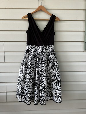 roz and ali cocktail dresses Roz and Ali Black And White Womens Sleeveless Cocktail Dress Size 4 Knee  Length