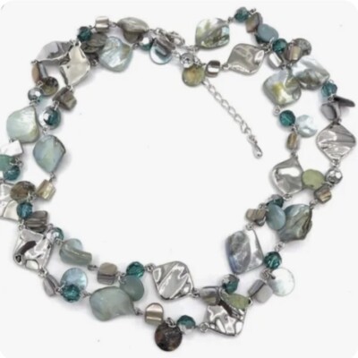 Lia Sophia ''Ocean Air'' Long Necklace w/Genuine Abalone & Mother of Pearl Stones