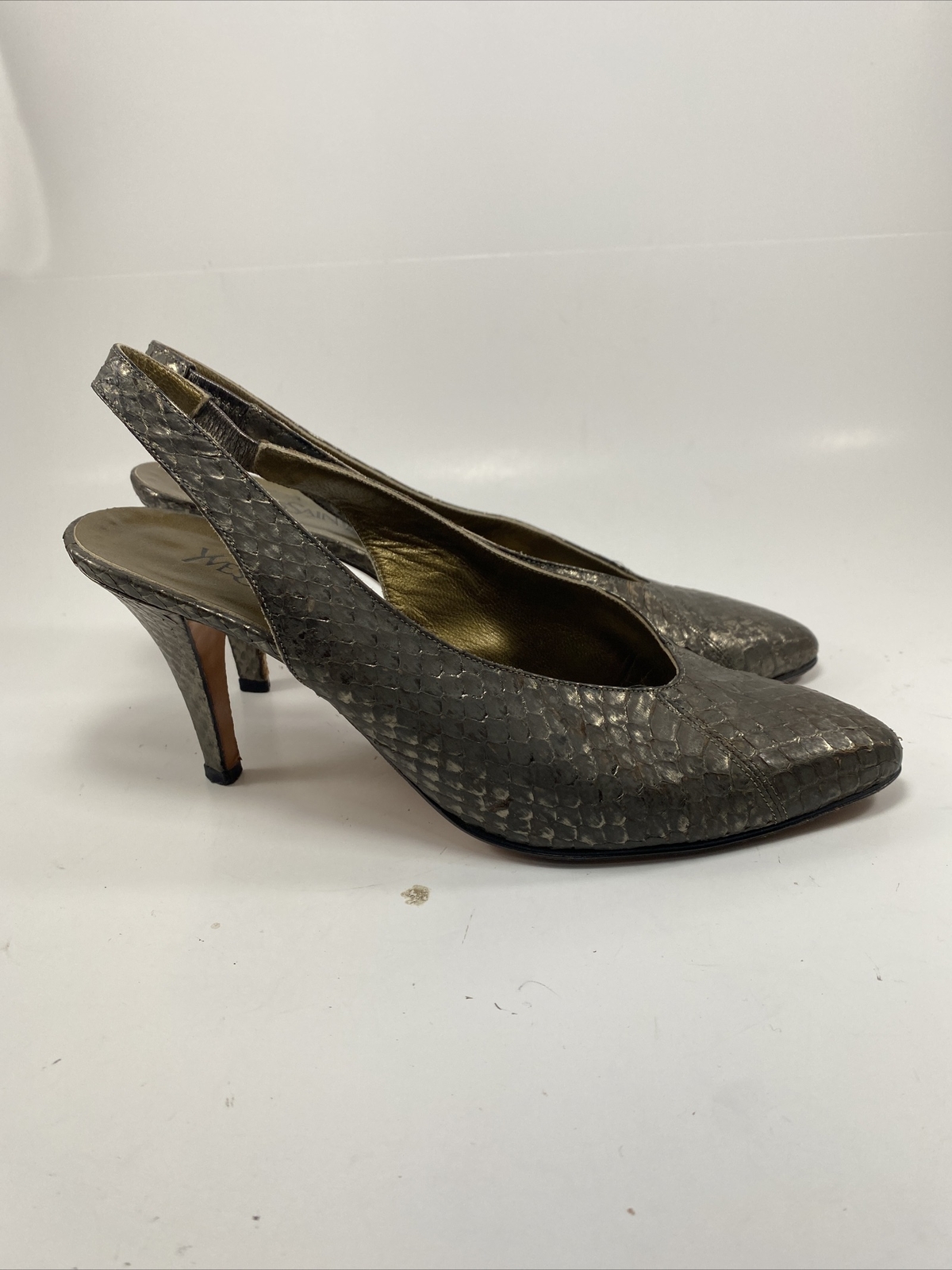 Décolleté a punta YVES SAINT LAURENT pelle di serpente con cinturino alla caviglia taglia 7 5 M *