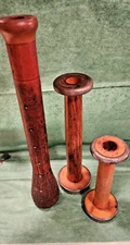 3 Antique Vintage WOODEN SPOOLS Bobbins Spindles Yarn Thread Industrial Textile