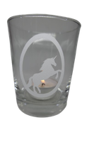 "Deko Teelicht Glas Windlicht Print \"Steigendes Einhorn Im Ei Weiß Teelichthalter"