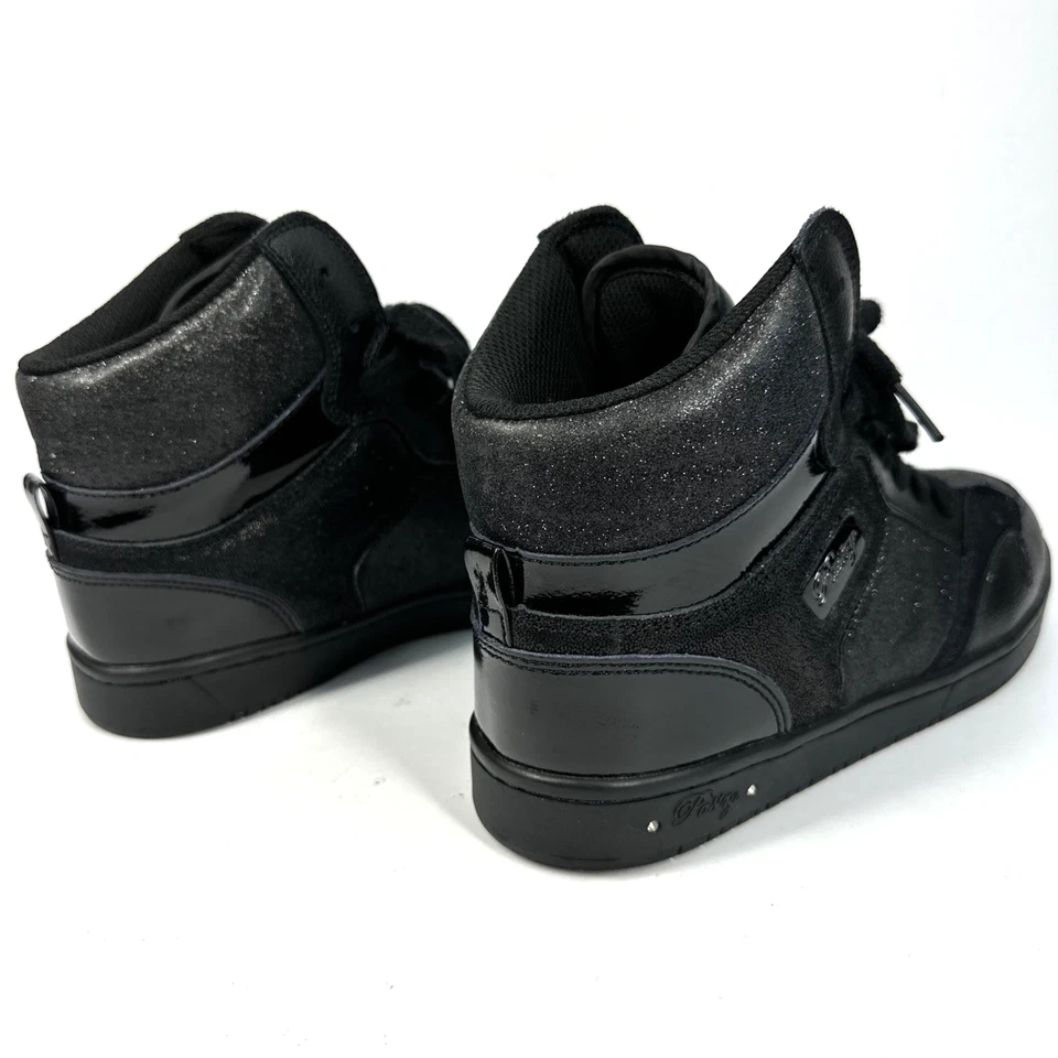 Печенье высоты верхний кроссовок женский размер 9 черный блестящий шнурует вверх повседневные туфли - Изображение 4 из 4