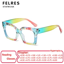Women Classic Square Anti Blue Light Reading Glasses Fashion Full Frame Glasses 