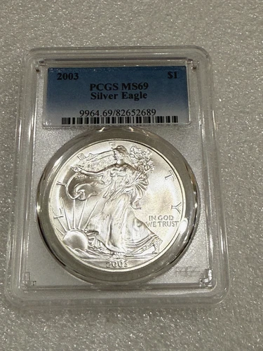 2003 Silver Eagle PCGS MS69 ~ Blue  Label ~ Pristine ~ No Spots