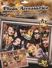 Forum Novelties 30th Birthday Black & Gold Photo Booth Accessories Kit 12 Count