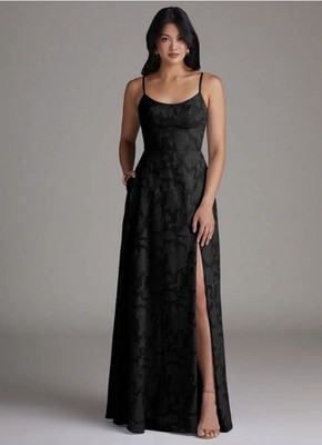 NWT Azazie Atelier Moira Wedding Goth Slit Burnout Sleeveless Black Sz 10