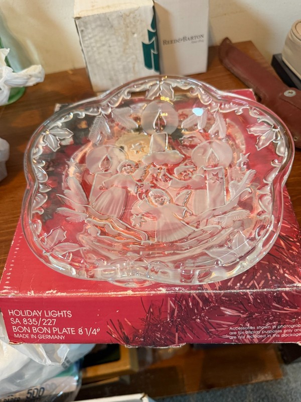 Mikasa Holiday Lights Bon Bon Plate Glass Christmas Decor Angels Glass Holiday
