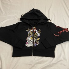 Ed Hardy Zip-up Hoodie Cropped Graphic Eagle New York Women’s Size Large Y2K