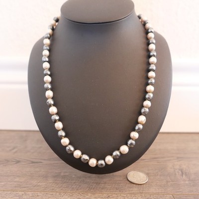 Vintage Signed MIRIAM HASKELL Baroque Two Tone Faux Pearl Bead Necklace 20'' Inch