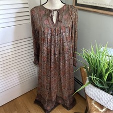Ulla Johnson Dress Womens Small Brown Maxi Long Sleeve Chiffon Peasant Boho *