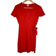 J Crew Womens Dress XXS Red Orange Faux Wrap Short Sleeve Work Office