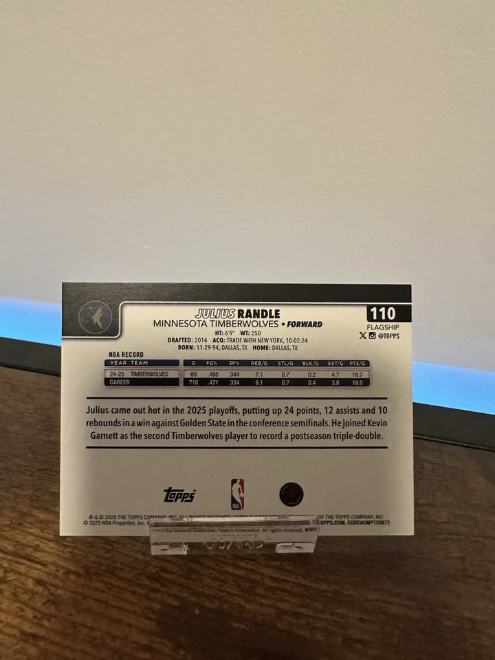 Julius Randle 2025-26 Topps #110 ORANGE HOLO FOIL/25 Minnesota Timberwolves Foto 2 de 2