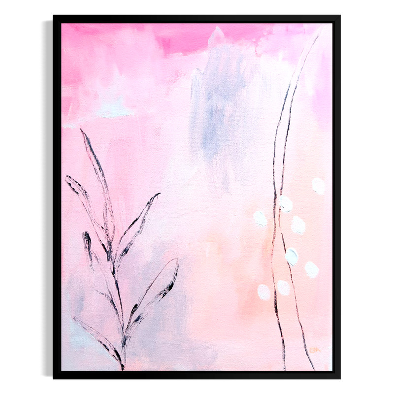 Original Abstract Painting 14x11 Botanical Pink Acrylic Signed Canvas Wall Art