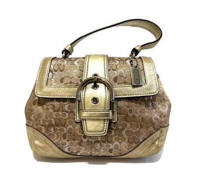 COACH LTD ED SIGNATURE Y2K LUREX GOLD TOP HANDLE EVENING CLUTCH