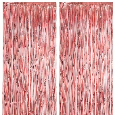 4 Pack Rose Gold Foil Fringe Backdrop Curtains Tinsel Streamers Party Decor