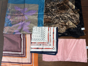 Vintage Scarf LOT 5 Designer 100% Silk Square Scarves Japan China