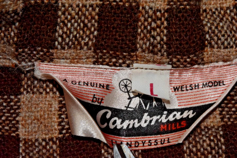 Camisa de Lana Galesa Vintage Cambrian Mills Talla L Años 60 Marrón Beige Guinga Cuadros Foto 3 de 4