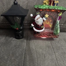 Square Night Light And Santa Night Light Vintage Lights Up Fire Christmas