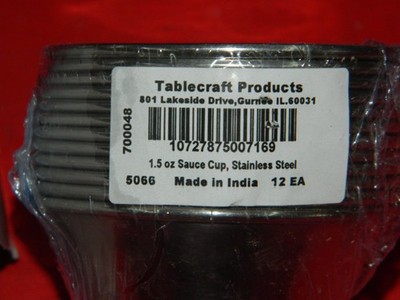 (12) NEW TABLECRAFT 5066 ROUND STAINLESS STEEL RAMEKINS SAUCE CUPS